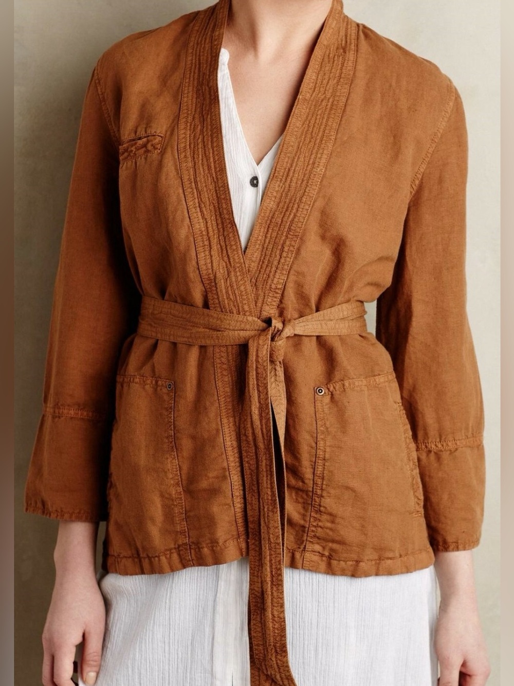 Anthropologie Hei Hei Linen Blend Wrap Kimono Jacket, Boho